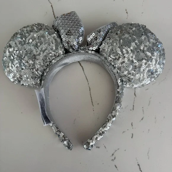 Disney Parks Silver Sequin Minnie Ears Headband - Picture 2 of 4